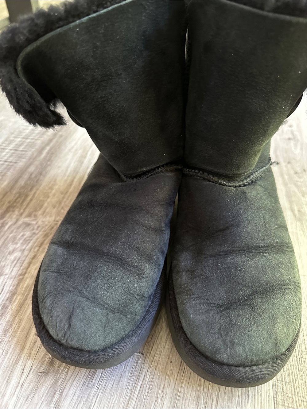 UGG Bailey Button Black Short Shearling-Cuff Boots